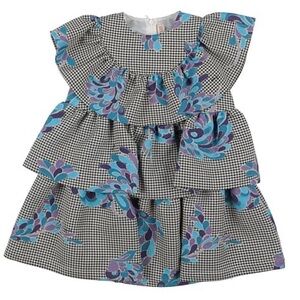 Emilio Pucci Black & White Gingham Dress with Blue and Purple Floral Print